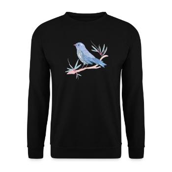 bläulicher Vogel mit Misteln im Winter Stimmung - Unisex Pullover - Schwarz - Vorne - Alina (178cm) & Michal (187cm)