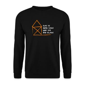 Haus Klaus Nikolaus Weihnachten lustiger Spruch - Unisex Pullover - Schwarz - Vorne - Alina (178cm) & Michal (187cm)