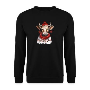 Winter cow with red scarf and hat - Unisex Sweatshirt - black - Front - Alina (178cm) & Michal (187cm)