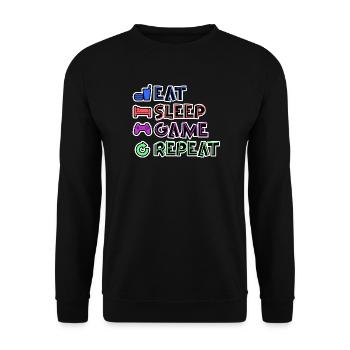 Eat Sleep Game Repeat - Unisex Pullover - Schwarz - Vorne - Alina (178cm) & Michal (187cm)