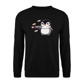 Penguin with Gun Hearts Pew Pew Pew - Unisex Sweatshirt - black - Front - Alina (178cm) & Michal (187cm)
