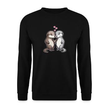 In Love Otter Hearts Love - Unisex Sweatshirt - black - Front - Alina (178cm) & Michal (187cm)