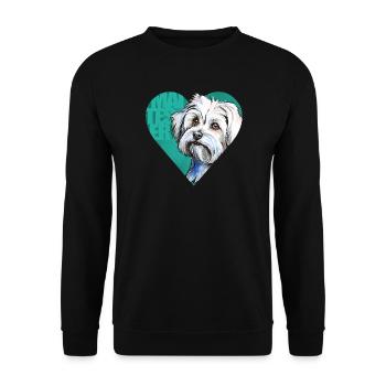 Malteser Portrait - Unisex Pullover - Schwarz - Vorne - Alina (178cm) & Michal (187cm)