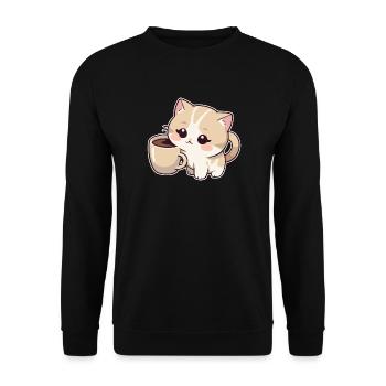 Kitten with coffee cup - Unisex Sweatshirt - black - Front - Alina (178cm) & Michal (187cm)