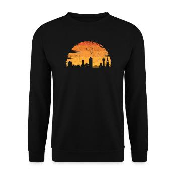 Urbane Sonnenuntergangssilhouette - Unisex Pullover - Schwarz - Vorne - Alina (178cm) & Michal (187cm)