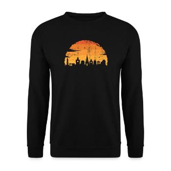 Goldener Sonnenuntergang Stadtbild Silhouette - Unisex Pullover - Schwarz - Vorne - Alina (178cm) & Michal (187cm)