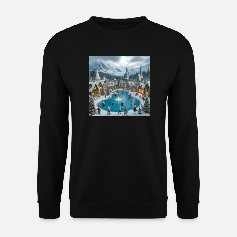 Skandinavisches Weihnachtsdorf - Unisex Pullover - Schwarz