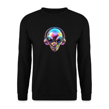 Chromatischer Alien-Kopf mit Kopfhörern - Unisex Pullover - Schwarz - Vorne - Alina (178cm) & Michal (187cm)