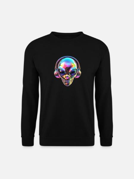 Chromatischer Alien-Kopf mit Kopfhörern - Unisex Pullover - Schwarz