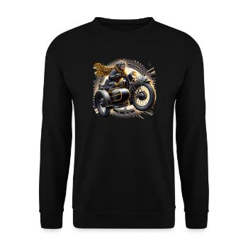 Auf zu neuen Abenteuern - Unisex Pullover - Schwarz - Vorne - Alina (178cm) & Michal (187cm)