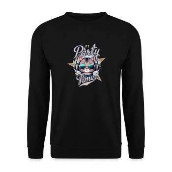 Party Katze mit Kopfhörern - Unisex Pullover - Schwarz - Vorne - Alina (178cm) & Michal (187cm)