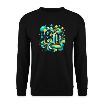 30 ans anniversaire rétro futuriste 3D bleu jaune - Sweat-shirt Unisexe - noir - Devant - Alina (178cm) & Michal (187cm)