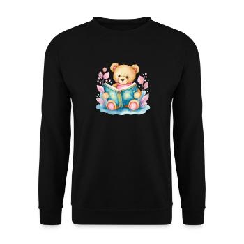 Teddy Bear with Book Watercolor - Unisex Sweatshirt - black - Front - Alina (178cm) & Michal (187cm)