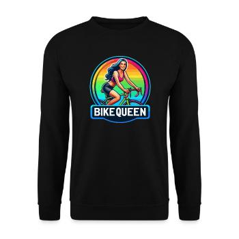 Bike Queen Regenbogen Abzeichen - Unisex Pullover - Schwarz - Vorne - Alina (178cm) & Michal (187cm)