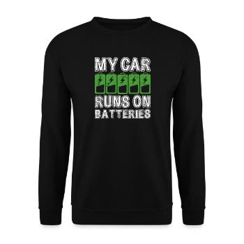 My Car Runs On Batteries eCar Electric Car - Unisex Sweatshirt - black - Front - Alina (178cm) & Michal (187cm)