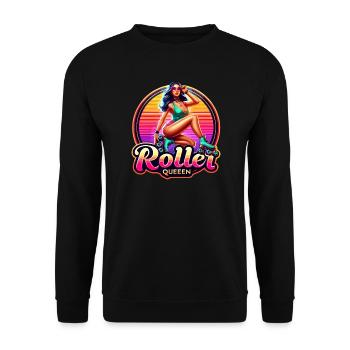 Lebendige Rollerkönigin Illustration - Unisex Pullover - Schwarz - Vorne - Alina (178cm) & Michal (187cm)