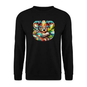 Kunstvoller Koala - Unisex Pullover - Schwarz - Vorne - Alina (178cm) & Michal (187cm)