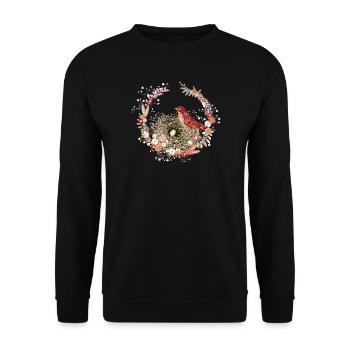Dried Flower Wreath with Bird's Nest and Bird Motif - Unisex Sweatshirt - black - Front - Alina (178cm) & Michal (187cm)