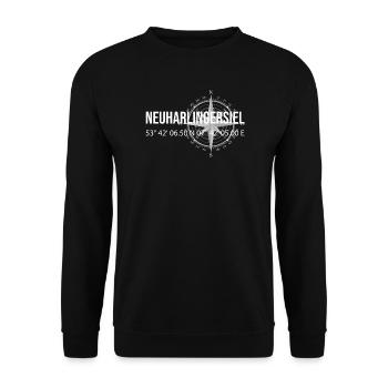 Koordinaten Neuharlingersiel - Unisex Pullover - Schwarz - Vorne - Alina (178cm) & Michal (187cm)