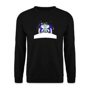 bunter Schmetterling mit Schreibfeld - Unisex Pullover - Schwarz - Vorne - Alina (178cm) & Michal (187cm)