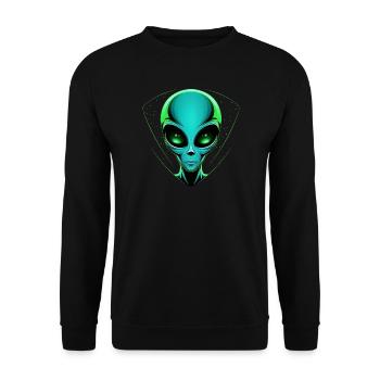 Grüner Alien Kopf – Außerirdische UFO Weltall - Unisex Pullover - Schwarz - Vorne - Alina (178cm) & Michal (187cm)