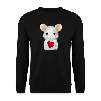 niedliche weiße Maus mit Herz zum Valentinstag - Unisex Pullover - Schwarz - Vorne - Alina (178cm) & Michal (187cm)