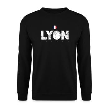 Lyon Bold Text with French Flag - Unisex Sweatshirt - black - Front - Alina (178cm) & Michal (187cm)