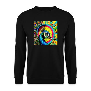 Paon Pop Art - Sweat-shirt Unisexe - noir - Devant - Alina (178cm) & Michal (187cm)