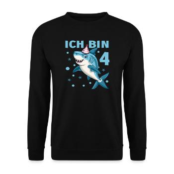 4 Jahre Haie 4 Geburtstag Kinder Jungen Hai Spruch - Unisex Pullover - Schwarz - Vorne - Alina (178cm) & Michal (187cm)