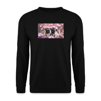 Süße Hundebabys mit Blumenkränzen - Unisex Pullover - Schwarz - Vorne - Alina (178cm) & Michal (187cm)