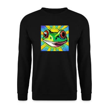 Frosch Pop Art - Unisex Pullover - Schwarz - Vorne - Alina (178cm) & Michal (187cm)