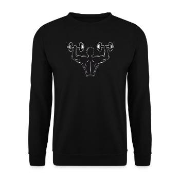 Motif de gymnastique noir et blanc - bodybuilder avec poids - Sweat-shirt Unisexe - noir - Devant - Alina (178cm) & Michal (187cm)