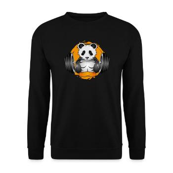 Bodybuilder Panda Bär mit Langhantel im Gym Patch - Unisex Pullover - Schwarz - Vorne - Alina (178cm) & Michal (187cm)