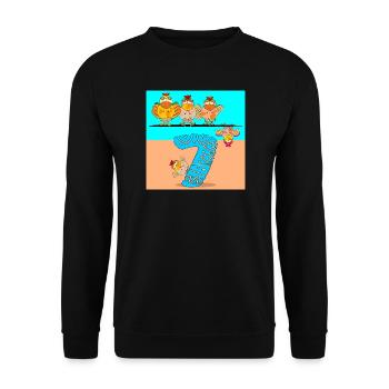 7. Geburtstag Schulkind - Hühnerstall Geflügel - Unisex Pullover - Schwarz - Vorne - Alina (178cm) & Michal (187cm)