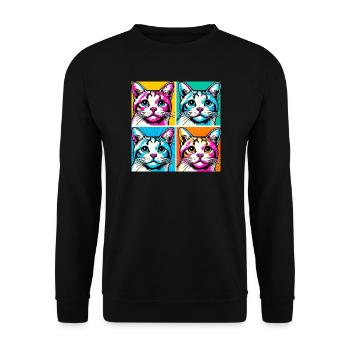 Chat Pop Art - Sweat-shirt Unisexe - noir - Devant - Alina (178cm) & Michal (187cm)