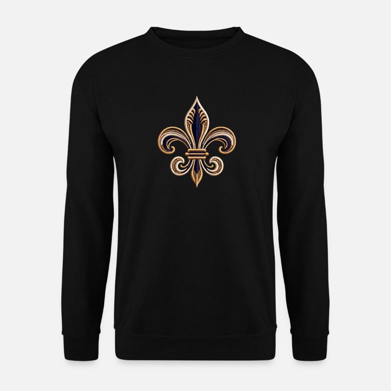 Elegantes Fleur-de-Lis Stickerei-T-Shirt - Unisex Pullover - Schwarz