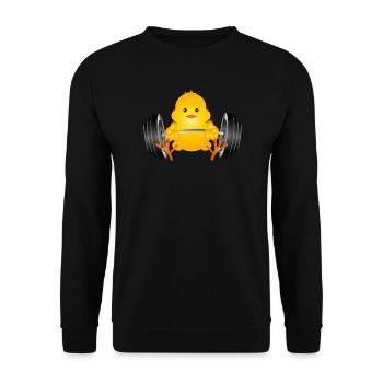 Bodybuilder chick with dumbbell during workout - Unisex Sweatshirt - black - Front - Alina (178cm) & Michal (187cm)