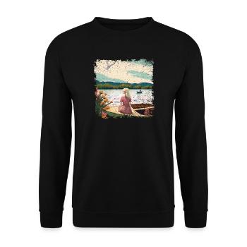 Woman sitting in boat by the water - Unisex Sweatshirt - black - Front - Alina (178cm) & Michal (187cm)