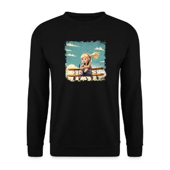 Girl Sitting on a Biplane | Fantasy - Unisex Sweatshirt - black - Front - Alina (178cm) & Michal (187cm)
