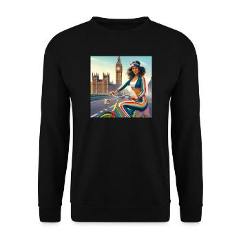 Retro Girl on a Bicycle par Big Ben à Londres - Sweat-shirt Unisexe - noir - Devant - Alina (178cm) & Michal (187cm)