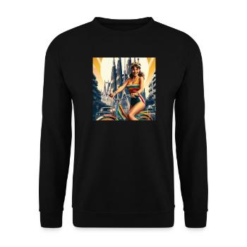 Barcelone rétro : Belle fille à vélo - Sweat-shirt Unisexe - noir - Devant - Alina (178cm) & Michal (187cm)