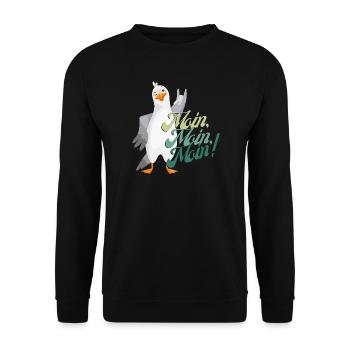 moin, Norddeutscher Gruss, hallo auf Norddeutsch - Unisex Pullover - Schwarz - Vorne - Alina (178cm) & Michal (187cm)