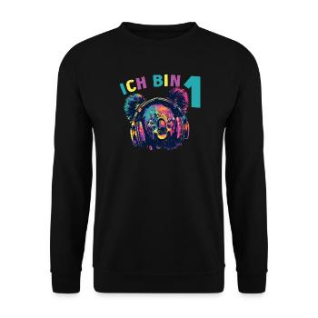 1.Geburtstag Koala Koalabär mit Kopfhörer Musik - Unisex Pullover - Schwarz - Vorne - Alina (178cm) & Michal (187cm)