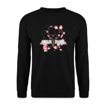 magnificent stag with wings & magnolia blossom - Unisex Sweatshirt - black - Front - Alina (178cm) & Michal (187cm)
