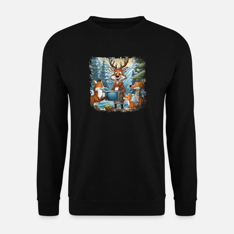 Waldtiere schauen Fernsehen - Unisex Pullover - Schwarz