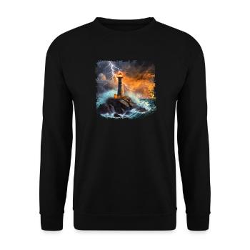 Lighthouse that shines out to sea at night - Unisex Sweatshirt - black - Front - Alina (178cm) & Michal (187cm)