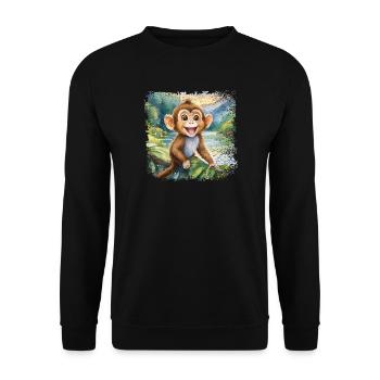 Mignon jeune singe, joyeux au bord de la rivière - Sweat-shirt Unisexe - noir - Devant - Alina (178cm) & Michal (187cm)