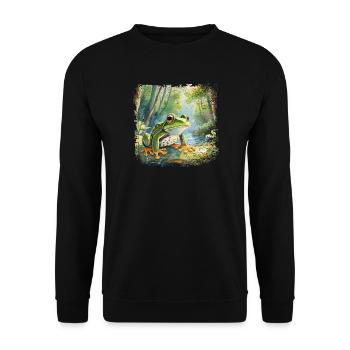 Mignonne jeune grenouille dans le style d’un livre pour enfants - Sweat-shirt Unisexe - noir - Devant - Alina (178cm) & Michal (187cm)
