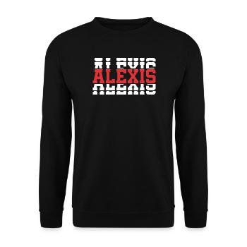 Alexis T-Shirt T-Shirt Geschenkidee gestapelter Text - Unisex Pullover - Schwarz - Vorne - Alina (178cm) & Michal (187cm)