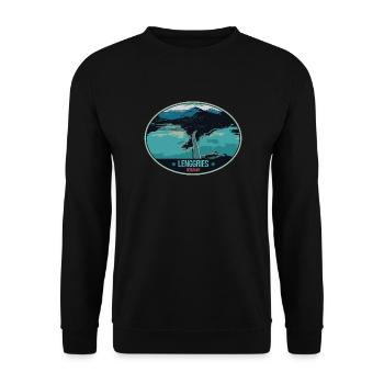 Illustration Sylvensteinsee in Lenggries, Bayern - Unisex Pullover - Schwarz - Vorne - Alina (178cm) & Michal (187cm)